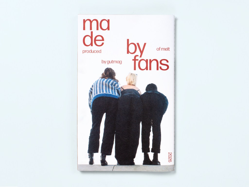 Back cover of GUTMAG × Melt: Snow Day with a photograph of the band from behind and the red words ‘made by fans.’